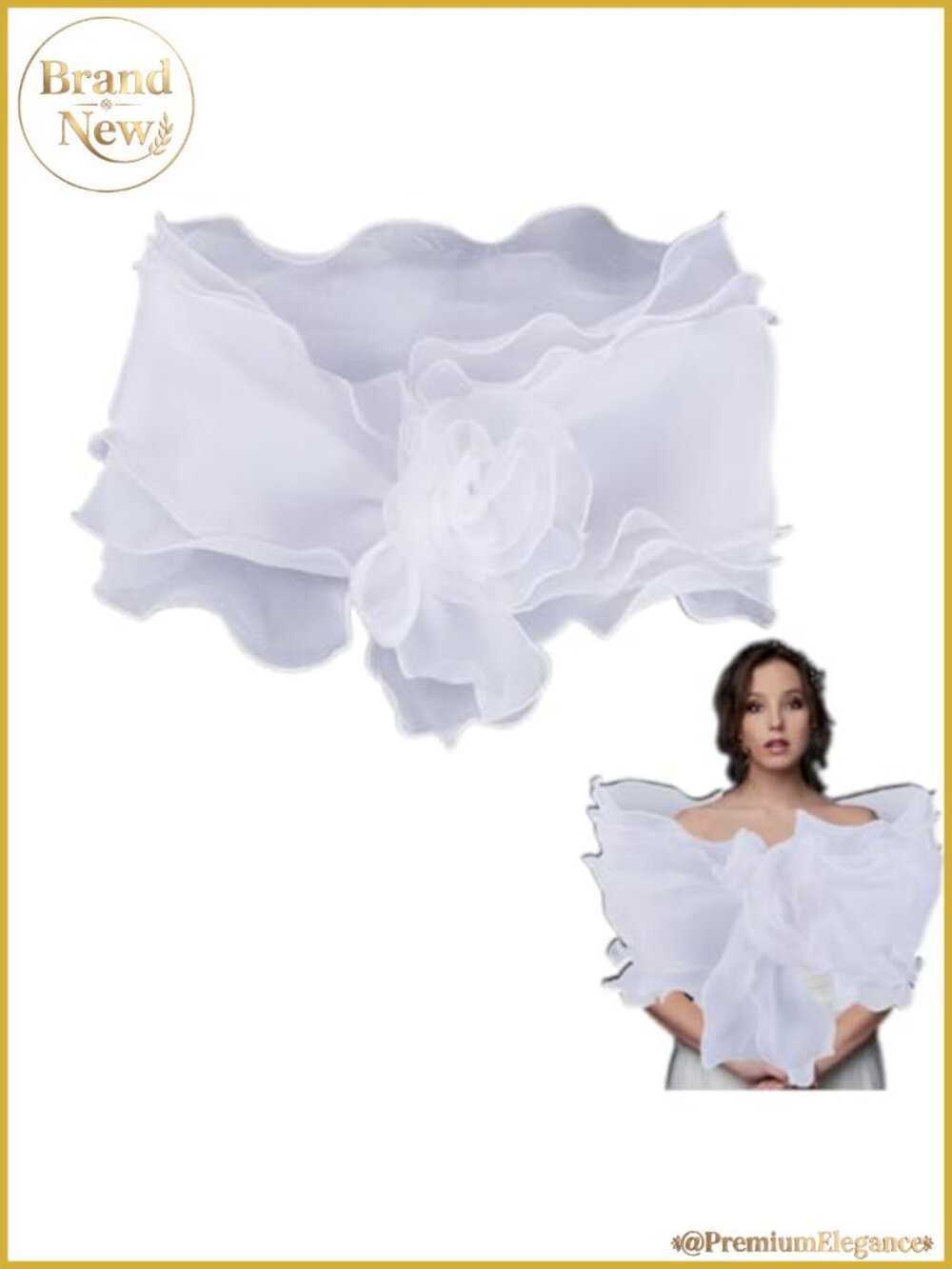 White Chiffon Shawl Wrap Ruffle Sheer Cape Scarf Wedding Bridal Party